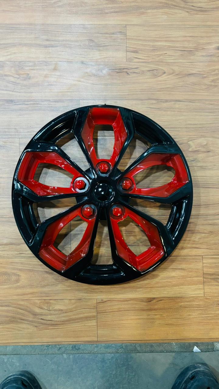 Car zone Wheel Cover for all cars | Stylish 13 Inch Rim Red Black Wheel Cover Cap | Wheel Cover for Car, Press Fitting Set of 4